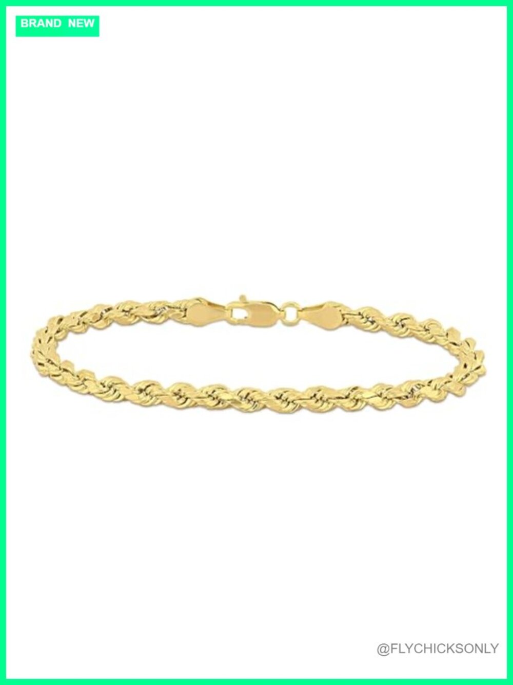 Real Yellow Gold Rope Chain Bracelet 10K 14K Lightweight 4MM 9 Inch Gift